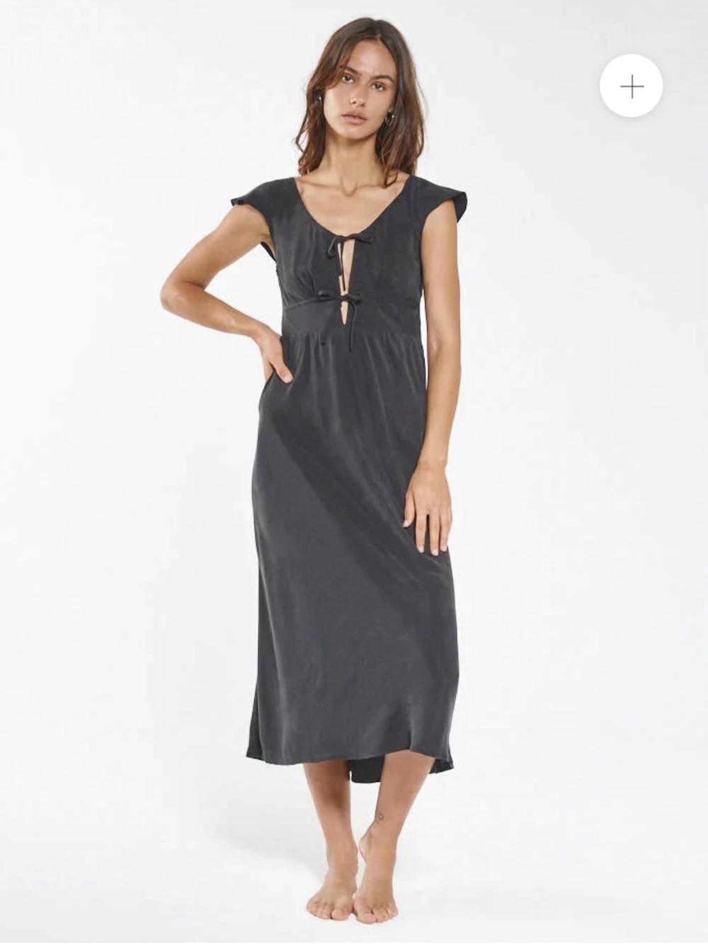 Thrills Black Midi Dress with Front Tie Detail in 100% Cupro